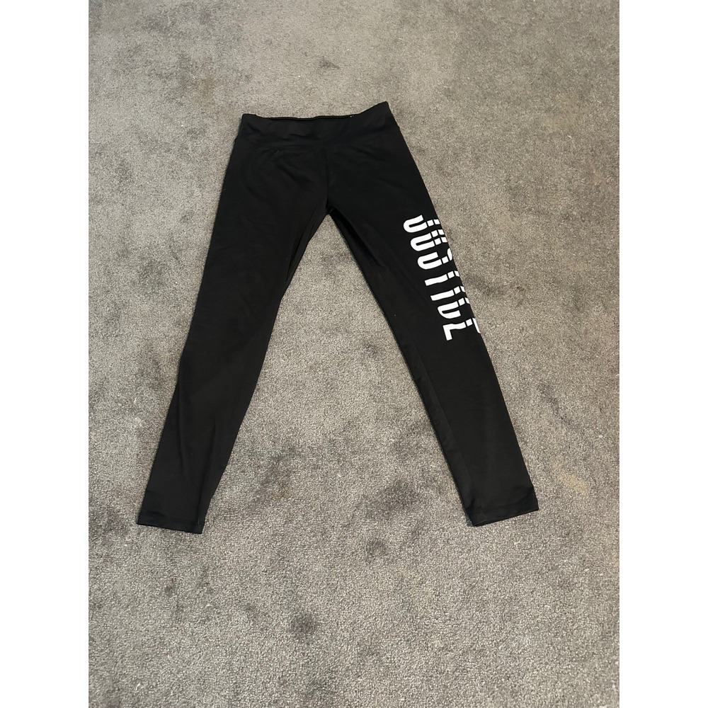 Justice Girls Black Active Leggings White Logo Graphic Size 18 Full Length